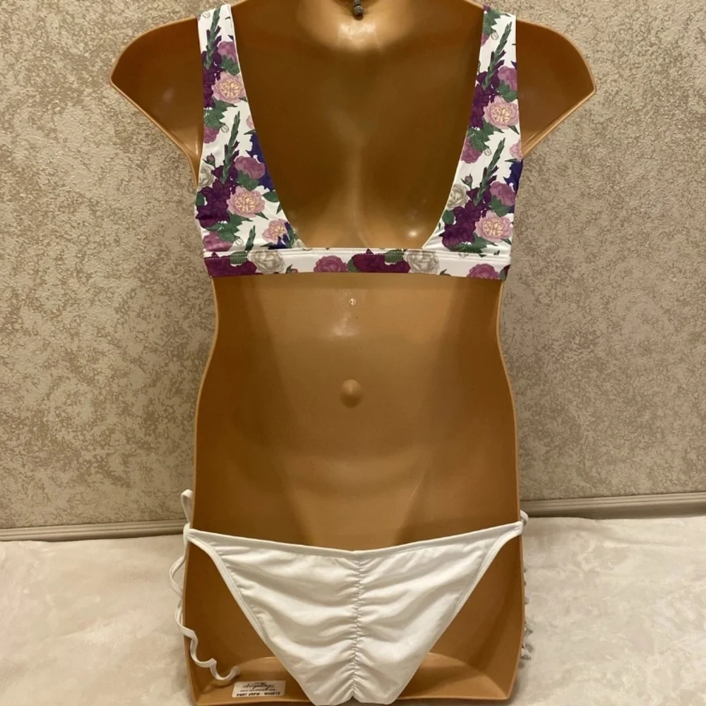Dippin' Daisy's Floral Bikini Top with White Tie Bottoms